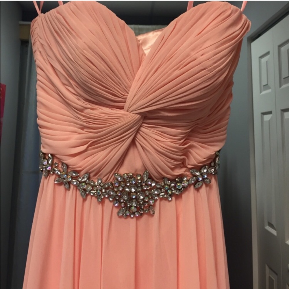 Peach Chiffon Prom Dress with rhinestones XS - Picture 2 of 4